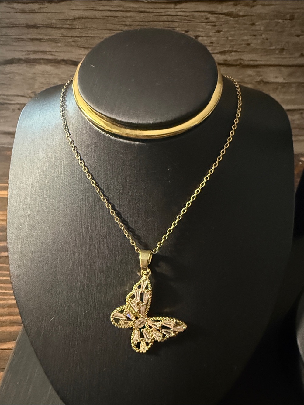 Gold Plated Butterfly Zircon Pendant Necklace - Women Jewelry